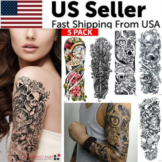 5-Pack Large Temporary Tattoo Sleeve Stickers | Waterproof Arm Tattoos for Men & Women