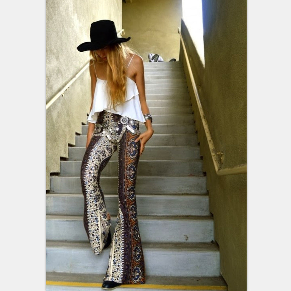 Women’s Vintage Print Flare Pants