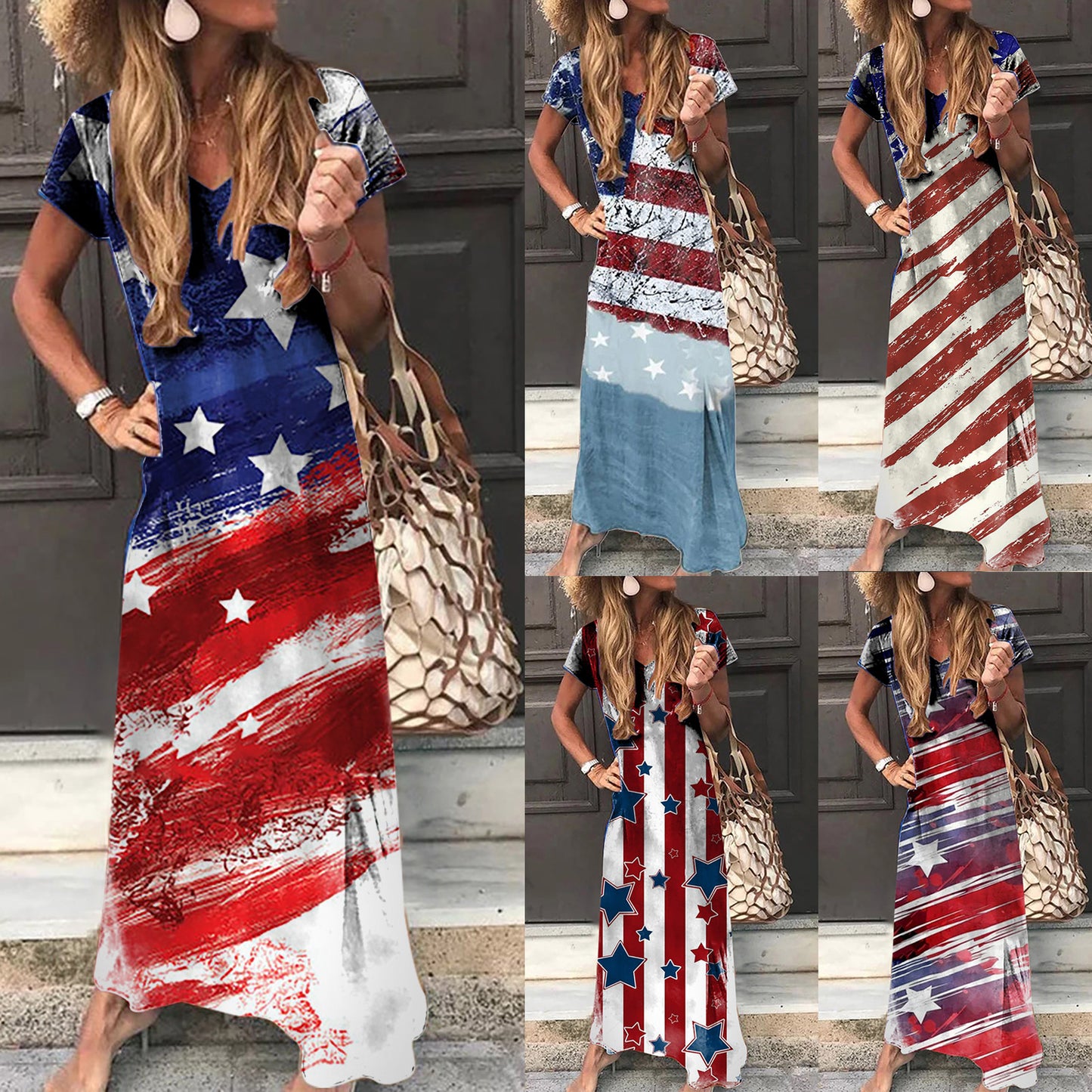Women’s Patriotic Star Print Maxi Dress
