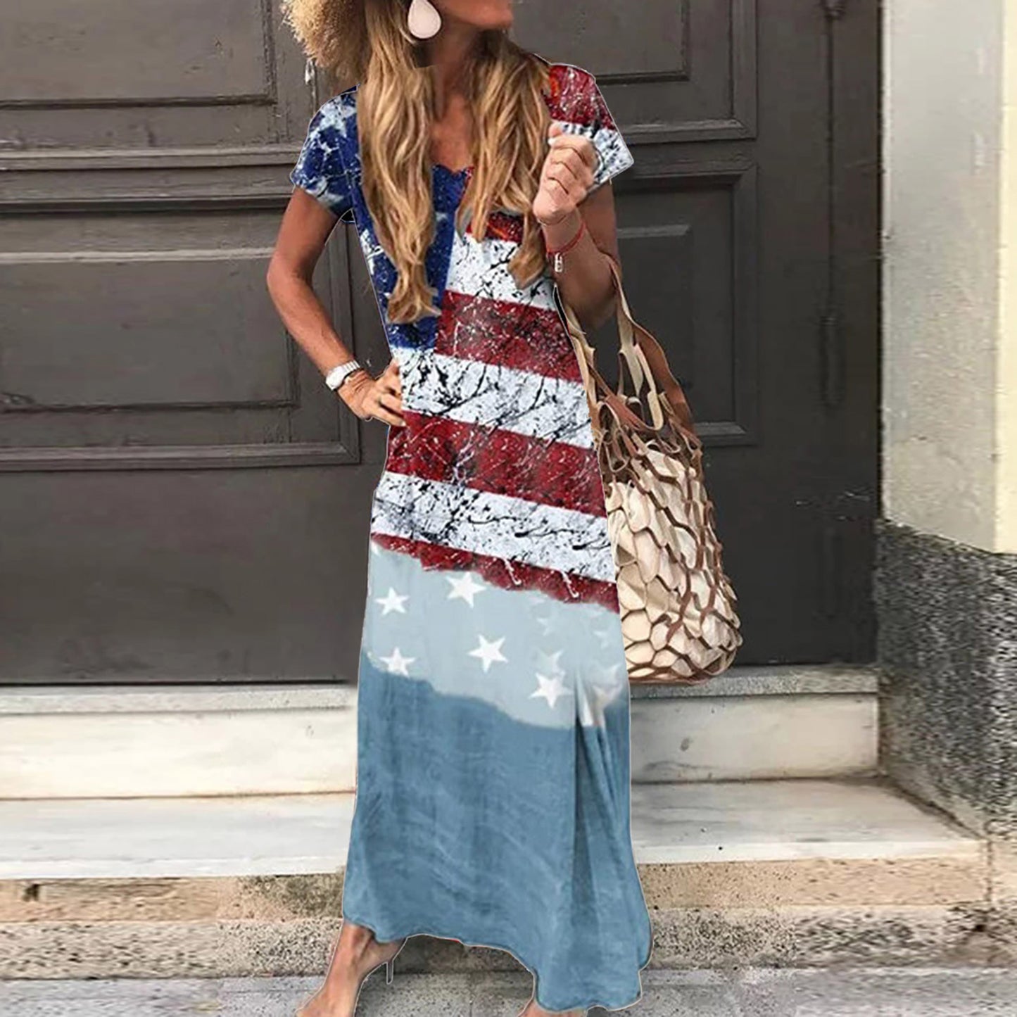 Women’s Patriotic Star Print Maxi Dress
