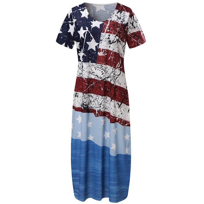 Women’s Patriotic Star Print Maxi Dress
