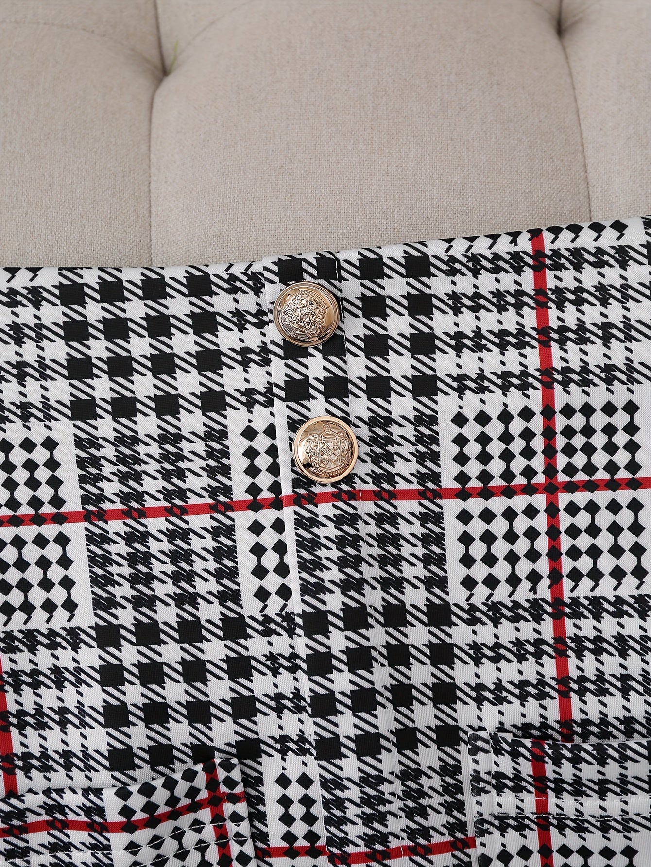 Women’s Plaid Skirt Suit Set | Long Sleeve Blazer & High Waist Mini Skirt