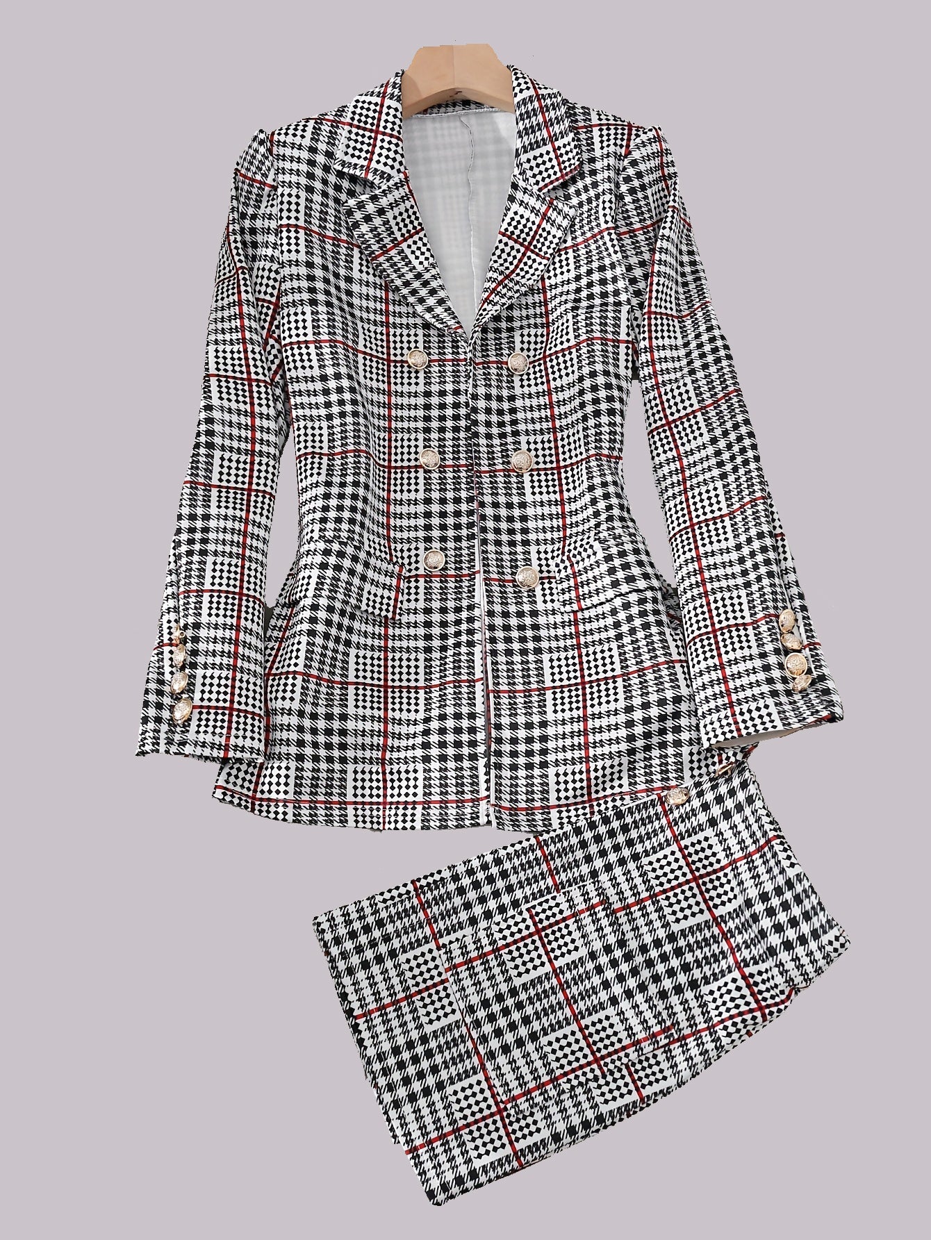 Women’s Plaid Skirt Suit Set | Long Sleeve Blazer & High Waist Mini Skirt