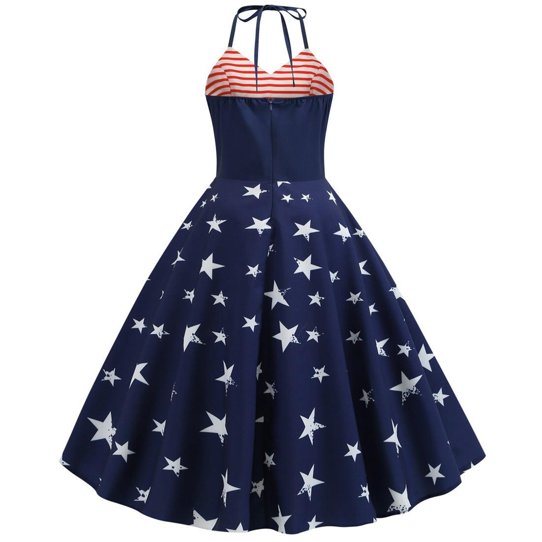 Women’s Retro Patriotic Halter Dress 4th of July Star & Stripe Swing Dress