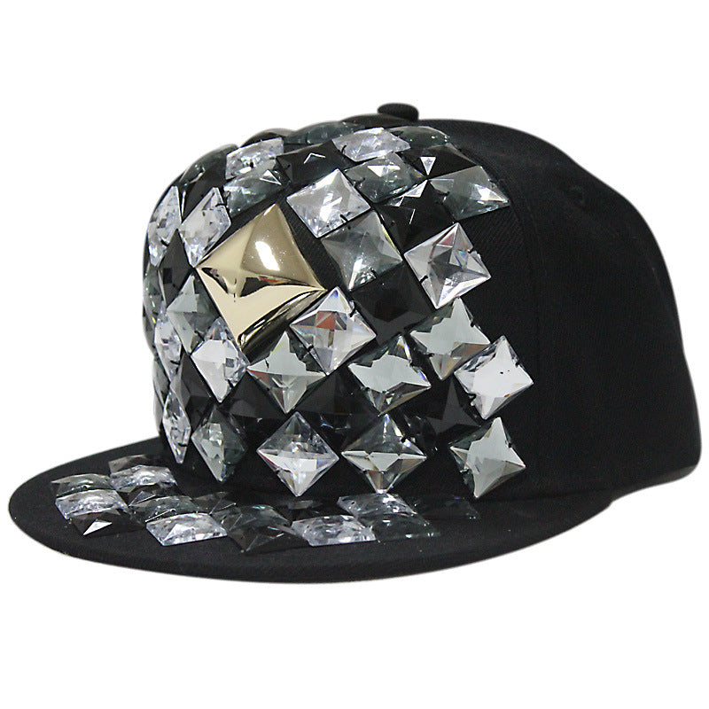 Unisex Rhinestone Flat Brim Hat | Studded Snapback Baseball Cap
