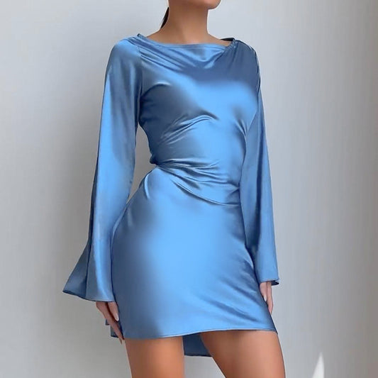 Women’s Bell Sleeve Mini Dress | Long Sleeve Satin Party Dress