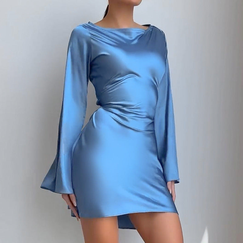 Women’s Bell Sleeve Mini Dress | Long Sleeve Satin Party Dress