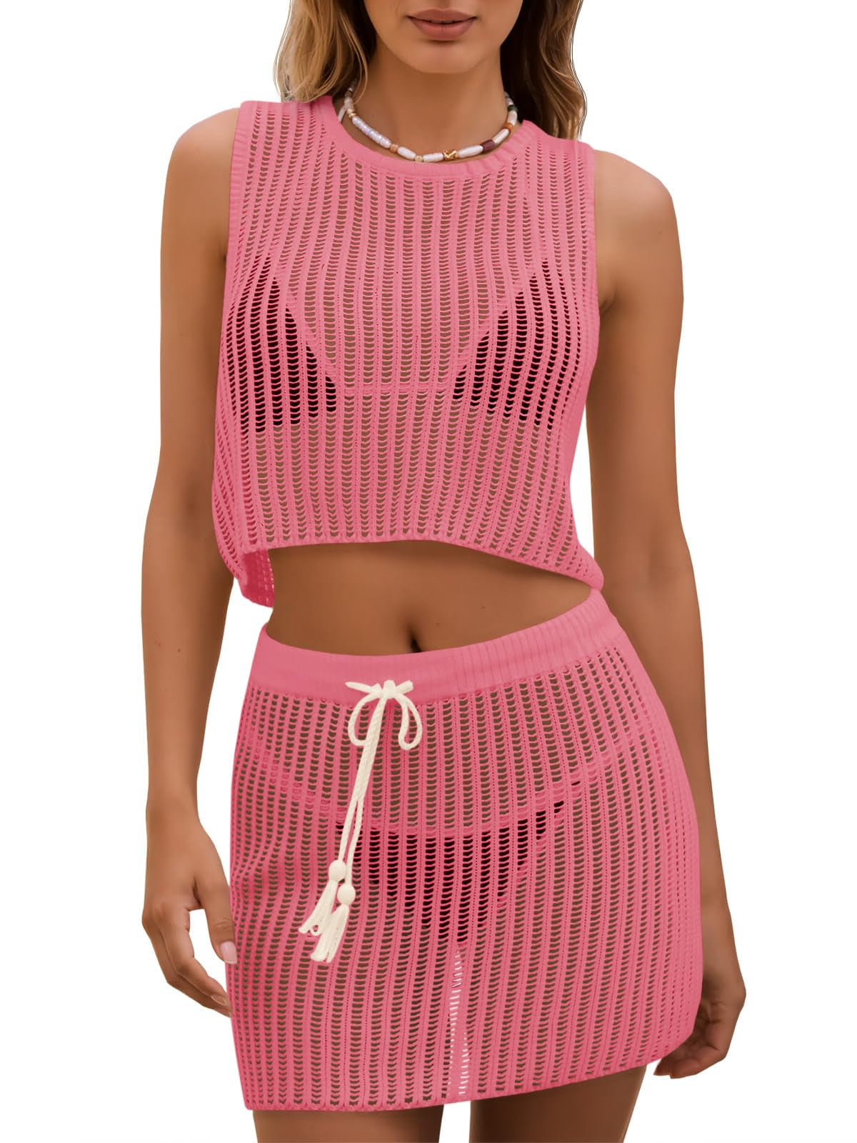 Women’s 2-Piece Crochet Beach Set-Festival, Spring Break & Beach Concert Outfit