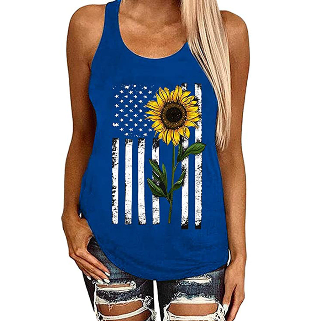 Women’s Patriotic Sunflower Flag Tank Top | Sleeveless 4th of July Shirt