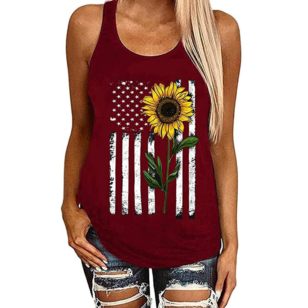 Women’s Patriotic Sunflower Flag Tank Top | Sleeveless 4th of July Shirt