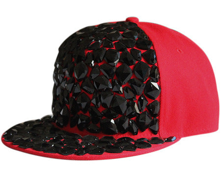Unisex Rhinestone Flat Brim Hat | Studded Snapback Baseball Cap