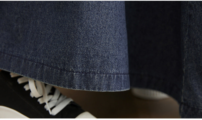 Long Denim Suspender Swing Dress | Loose Cotton Overall Maxi Dress