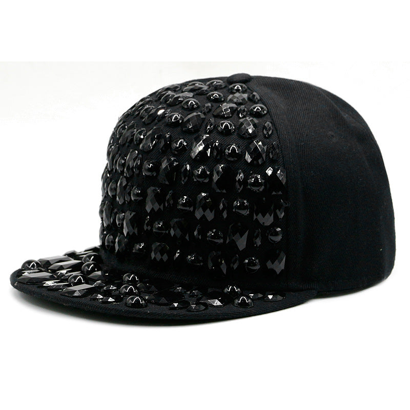 Unisex Rhinestone Flat Brim Hat | Studded Snapback Baseball Cap