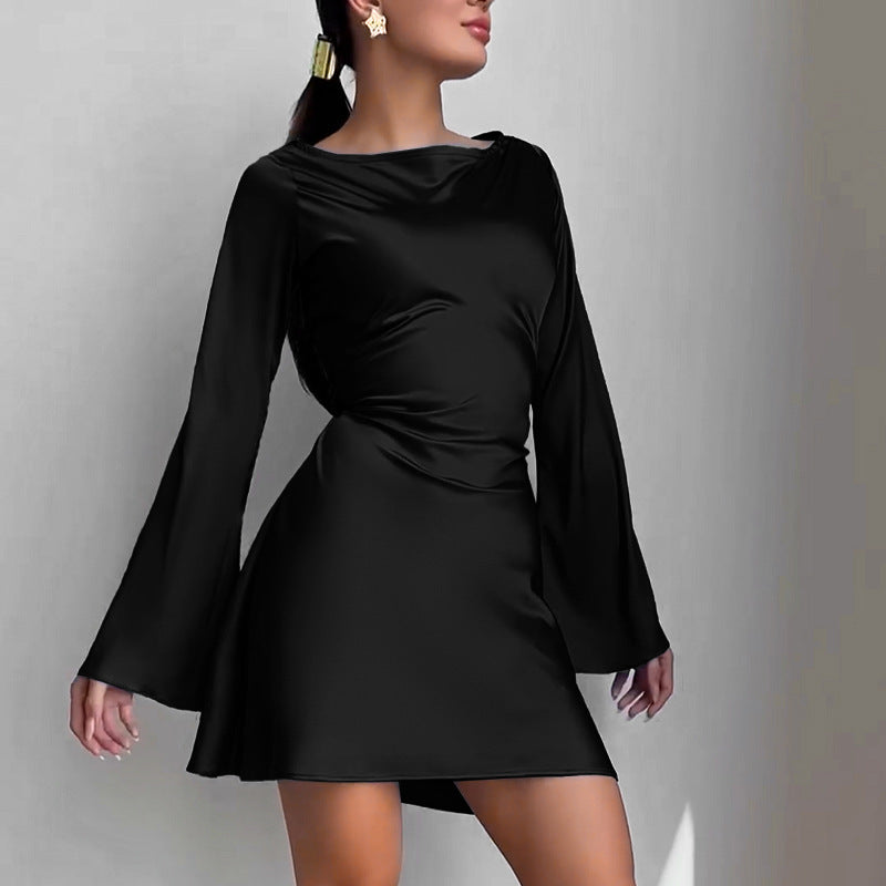 Women’s Bell Sleeve Mini Dress | Long Sleeve Satin Party Dress
